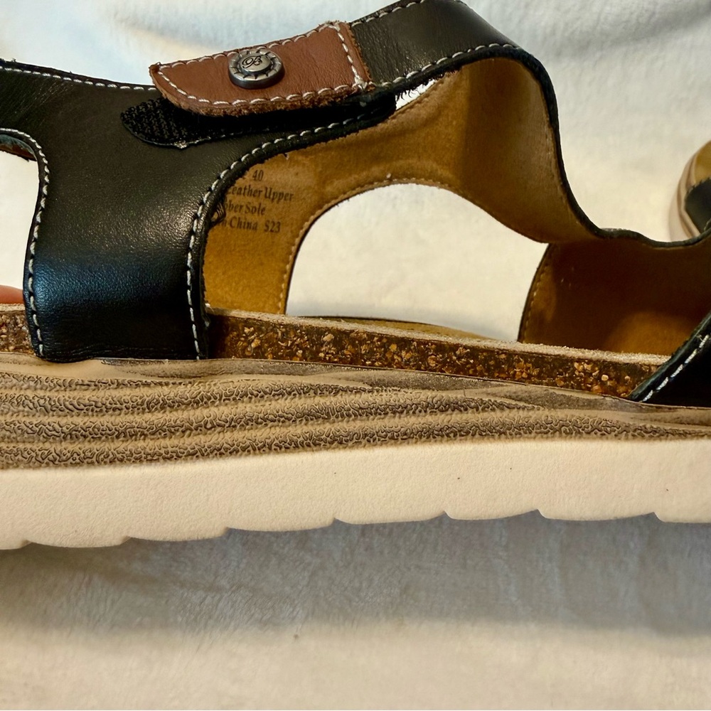 Biza Bryce NWOT Black & Brown Comfort Leather Wedge Walking Sandals Size 40 - Picture 2 of 10
